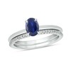 Thumbnail Image 1 of Oval Blue Lab-Created Sapphire and 1/5 CT. T.W. Diamond Band Bridal Set in 10K White Gold