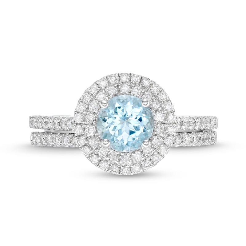 Main Image 4 of 6.0mm Aquamarine and 1/2 CT. T.W. Diamond Double Frame Bridal Set in 14K White Gold