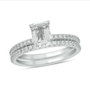 Thumbnail Image 1 of Emerald-Cut White Lab-Created Sapphire and 1/3 CT. T.W. Diamond Bridal Set in 10K White Gold