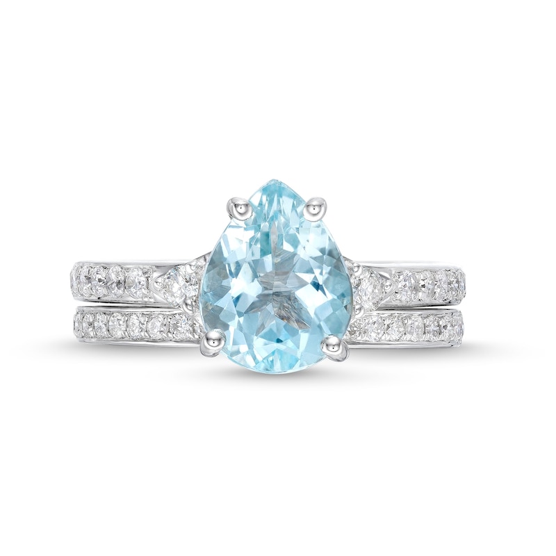 Main Image 4 of Pear-Shaped Aquamarine and 3/8 CT. T.W. Diamond Bridal Set in 14K White Gold