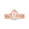 Thumbnail Image 4 of Pear-Shaped Morganite and 1/6 CT. T.W. Diamond Frame Vintage-Style Bridal Set in 14K Rose Gold