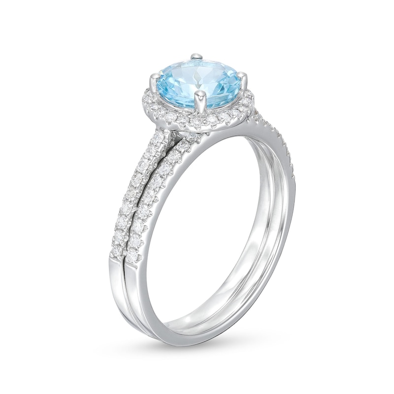 Main Image 3 of 7.0mm Aquamarine and 1/3 CT. T.W. Diamond Frame Bridal Set in 14K White Gold