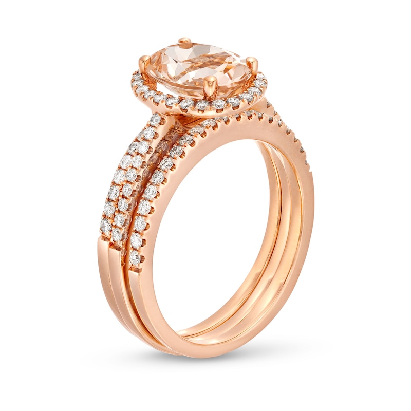 Oval Morganite and 1/2 CT. T.W. Diamond Frame Bridal Set in 14K Rose Gold