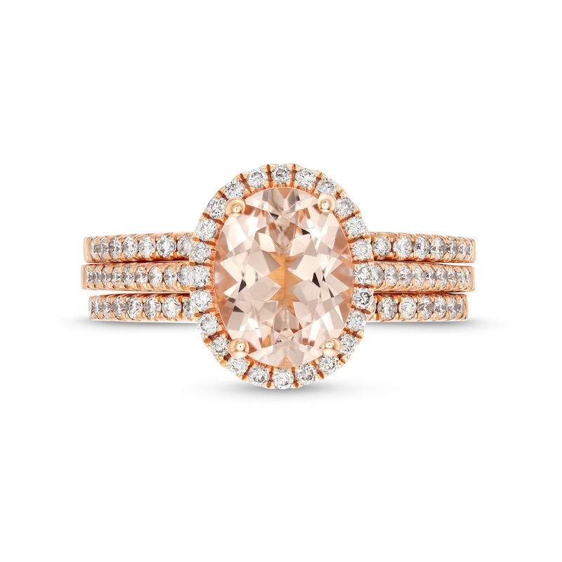 Oval Morganite and 1/2 CT. T.W. Diamond Frame Bridal Set in 14K Rose Gold