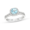 Thumbnail Image 0 of 6.0mm Aquamarine and 1/4 CT. T.W. Diamond Cushion Frame Bridal Set in 14K White Gold