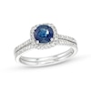 Thumbnail Image 0 of 6.0mm Blue Sapphire and 1/4 CT. T.W. Diamond Cushion Frame Bridal Set in 14K White Gold