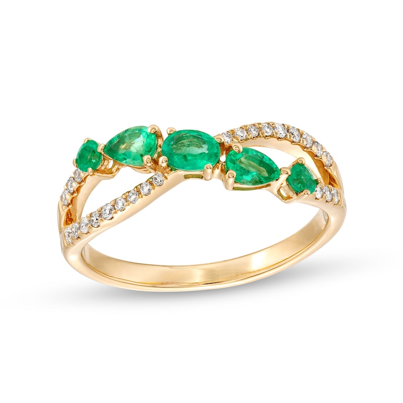 Main Image 1 of Multi-Shape Emerald and 1/6 CT. T.W. Diamond Open Infinity Ring in 14K Gold