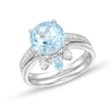 Thumbnail Image 0 of 9.0mm Blue Topaz and 1/5 CT. T.W. Diamond Abstract Art Deco Bridal Set in 14K White Gold