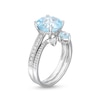 Thumbnail Image 2 of 9.0mm Blue Topaz and 1/5 CT. T.W. Diamond Abstract Art Deco Bridal Set in 14K White Gold