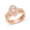 Thumbnail Image 0 of Marquise Morganite and 1/2 CT. T.W. Diamond Double Frame Vintage-Style Bridal Set in 14K Rose Gold