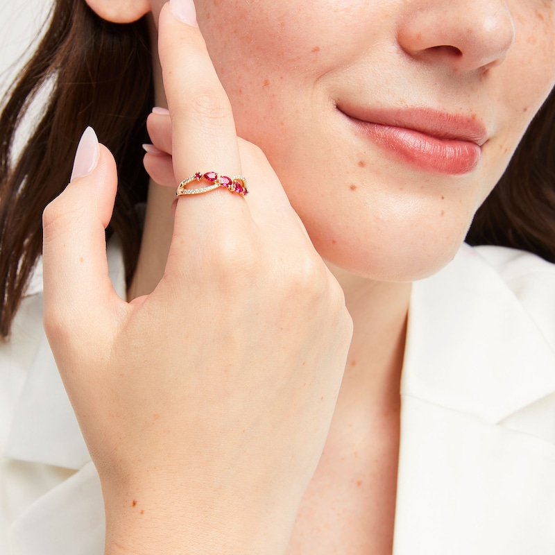 Main Image 2 of Multi-Shape Ruby and 1/6 CT. T.W. Diamond Open Infinity Ring in 14K Gold