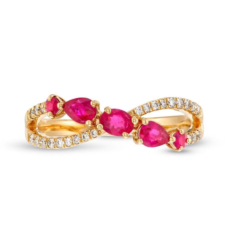 Main Image 4 of Multi-Shape Ruby and 1/6 CT. T.W. Diamond Open Infinity Ring in 14K Gold