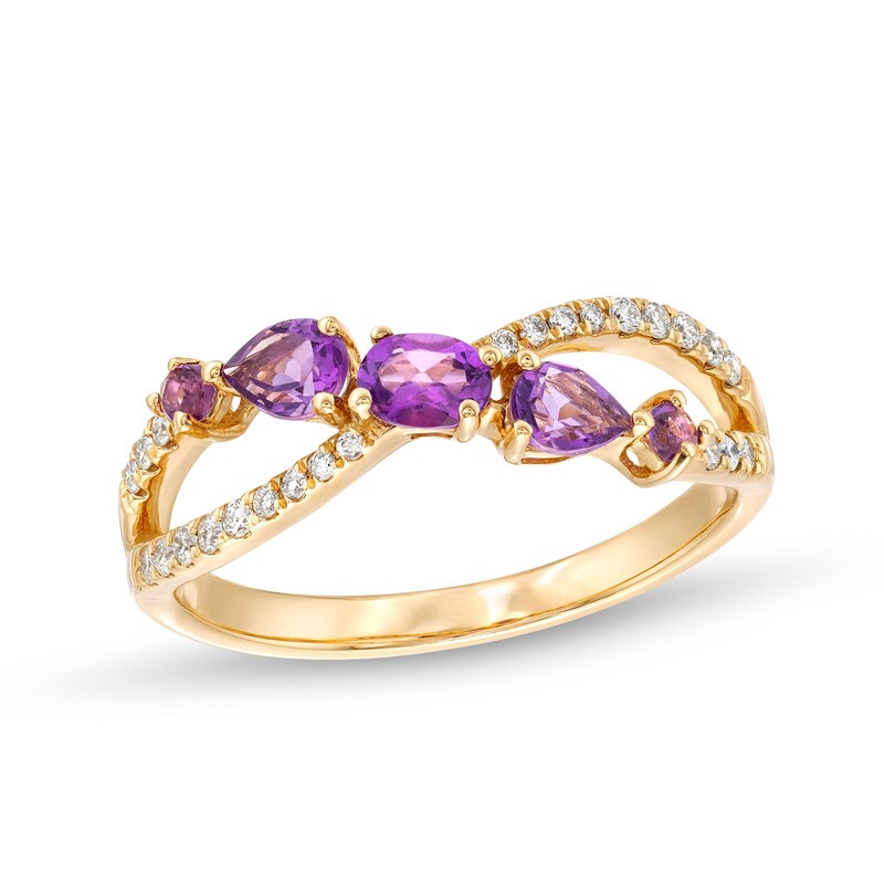 Main Image 1 of Multi-Shape Amethyst and 1/6 CT. T.W. Diamond Open Infinity Ring in 14K Gold