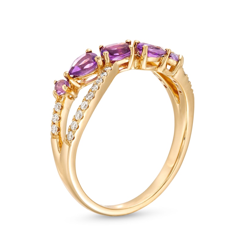 Main Image 3 of Multi-Shape Amethyst and 1/6 CT. T.W. Diamond Open Infinity Ring in 14K Gold