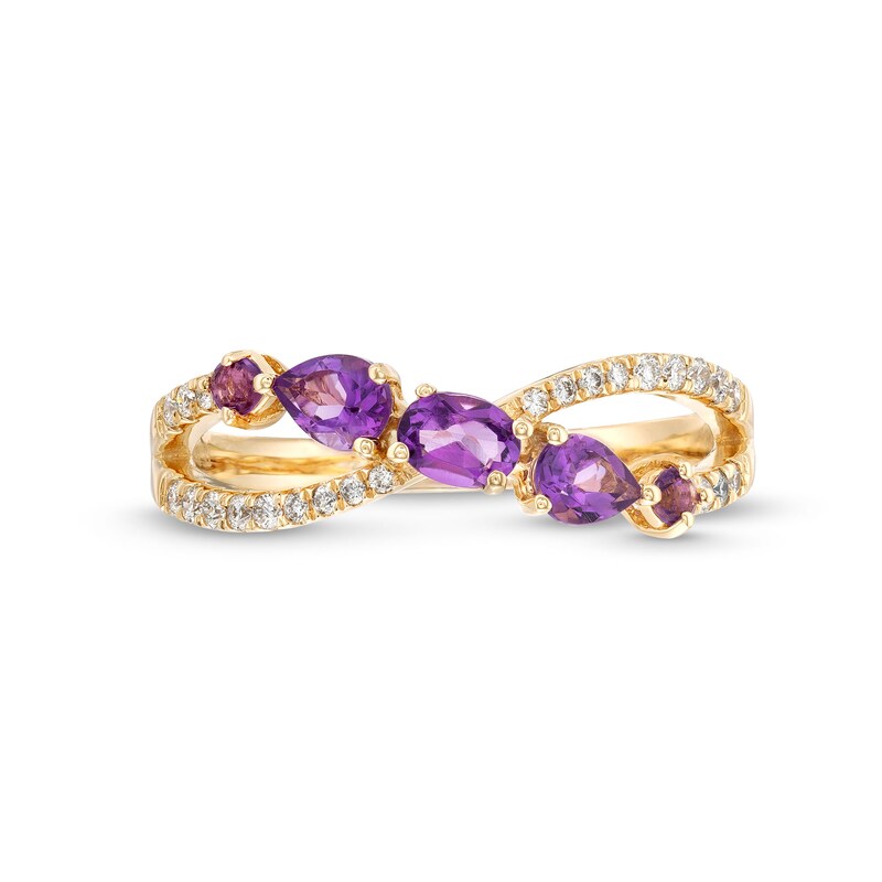 Main Image 4 of Multi-Shape Amethyst and 1/6 CT. T.W. Diamond Open Infinity Ring in 14K Gold