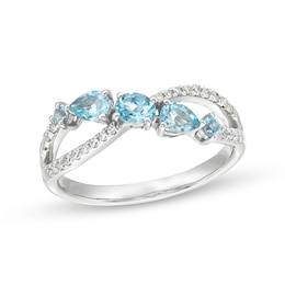 Multi-Shape Aquamarine and 1/6 CT. T.W. Diamond Open Infinity Ring in 14K White Gold