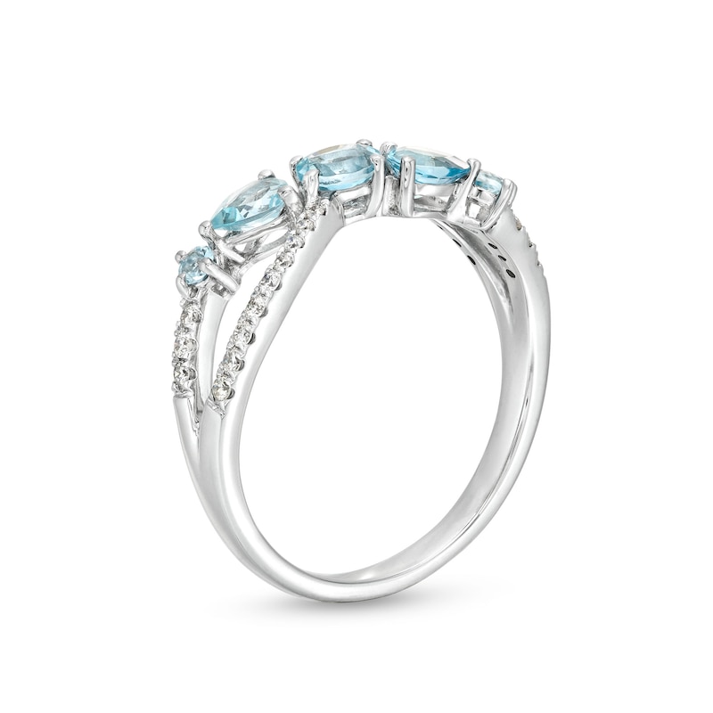 Main Image 3 of Multi-Shape Aquamarine and 1/6 CT. T.W. Diamond Open Infinity Ring in 14K White Gold