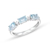 Thumbnail Image 1 of Sideways Emerald-Cut Aquamarine and 1/15 CT. T.W. Diamond Station Three Stone Ring in 14K White Gold