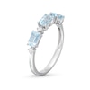 Thumbnail Image 3 of Sideways Emerald-Cut Aquamarine and 1/15 CT. T.W. Diamond Station Three Stone Ring in 14K White Gold