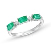 Thumbnail Image 0 of Sideways Emerald-Cut Emerald and 1/15 CT. T.W. Diamond Station Three Stone Ring in 14K White Gold
