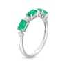 Thumbnail Image 2 of Sideways Emerald-Cut Emerald and 1/15 CT. T.W. Diamond Station Three Stone Ring in 14K White Gold