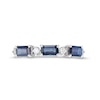 Thumbnail Image 4 of Sideways Emerald-Cut Blue Sapphire and 1/15 CT. T.W. Diamond Station Three Stone Ring in 14K White Gold