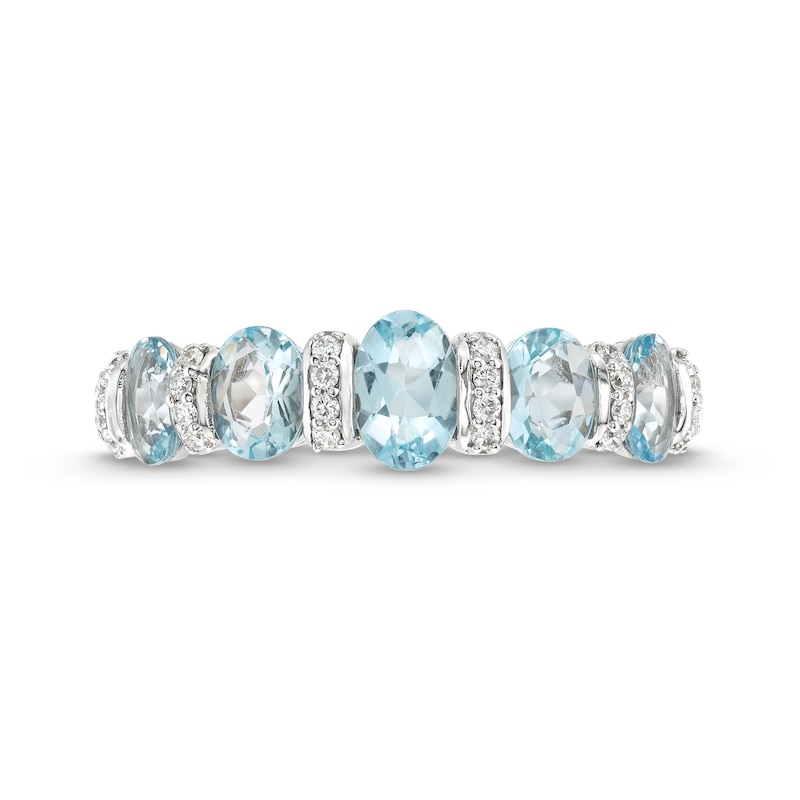 Main Image 4 of Oval Aquamarine and 1/8 CT. T.W. Diamond Collar Station Five Stone Ring in 14K White Gold