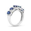 Thumbnail Image 2 of Oval Blue Sapphire and 3/8 CT. T.W. Diamond Frame Five Stone Ring in 14K White Gold