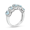 Thumbnail Image 3 of Oval Aquamarine and 3/8 CT. T.W. Diamond Frame Five Stone Ring in 14K White Gold