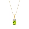 Thumbnail Image 1 of Elongated Cushion-Cut Peridot and 1/20 CT. T.W. Diamond Collar Pendant in 14K Gold