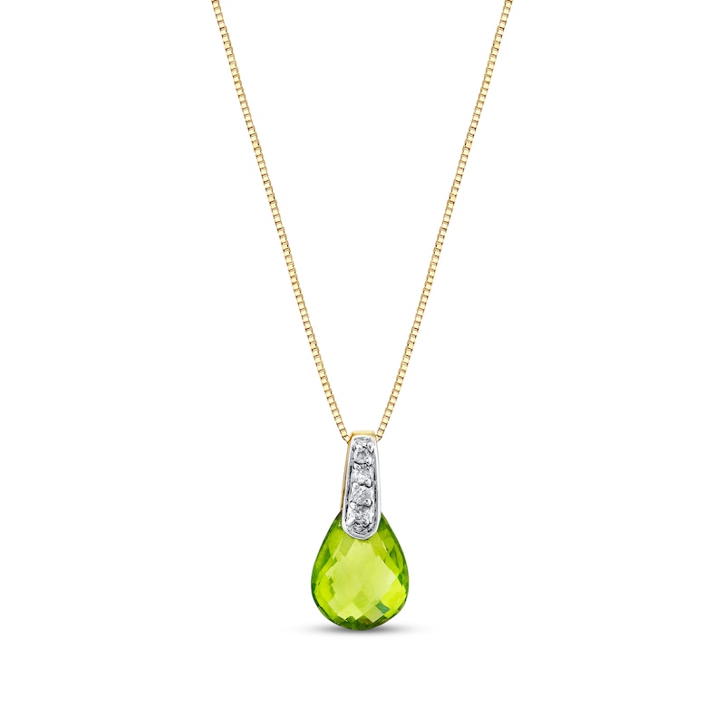 Main Image 1 of Faceted Pear-Shaped Peridot and Diamond Accent Pendant in 14K Gold