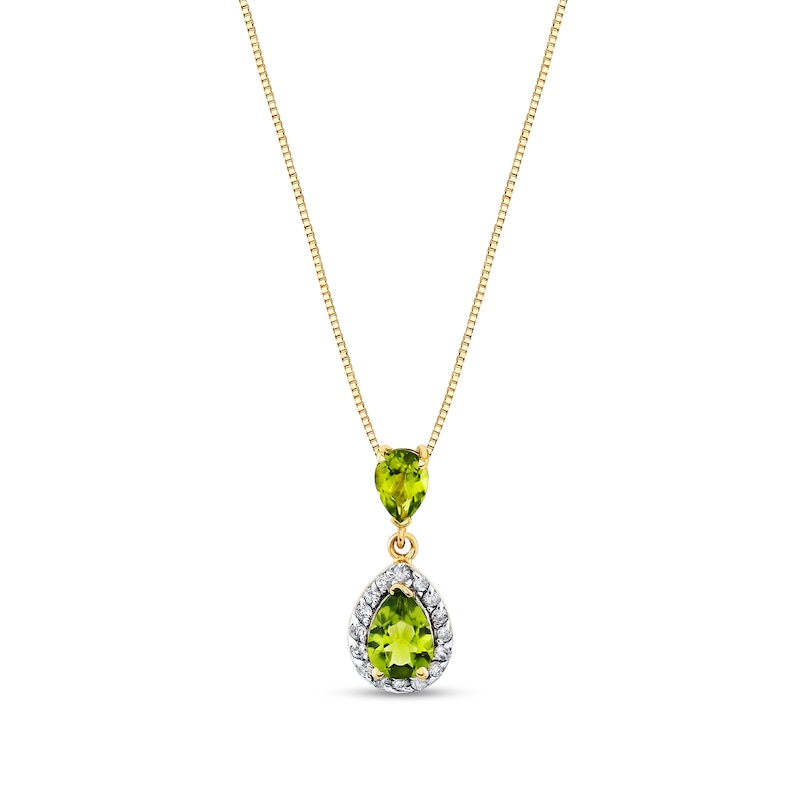 Main Image 1 of Pear-Shaped Peridot and 1/6 CT. T.W. Diamond Frame Dangle Drop Pendant in 14K Gold