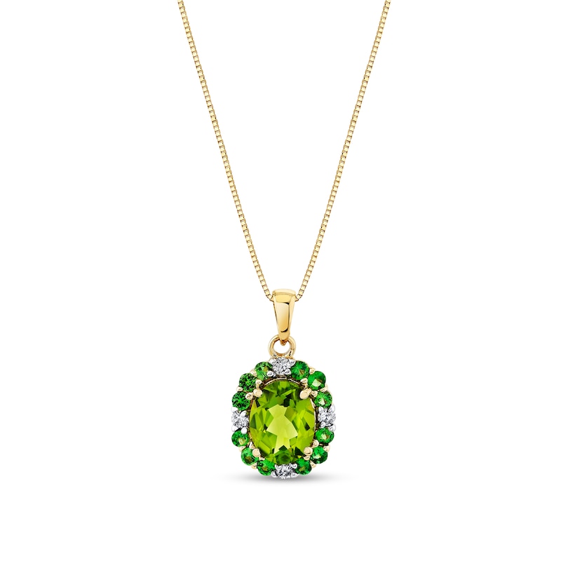 Main Image 1 of Oval Peridot, Tsavorite and 1/8 CT. T.W. Diamond Frame Pendant in 10K Gold