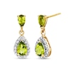 Thumbnail Image 1 of Pear-Shaped Peridot and 1/4 CT. T.W. Diamond Frame Dangle Drop Earrings in 14K Gold