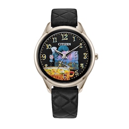 Ladies' Citizen Pixar Ratatouille Black Leather Strap Watch with Black Dial (Model: FE7103-04W)