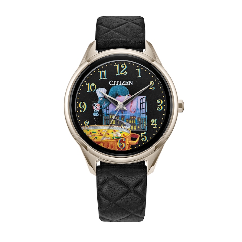 Main Image 1 of Ladies' Citizen Pixar Ratatouille Black Leather Strap Watch with Black Dial (Model: FE7103-04W)