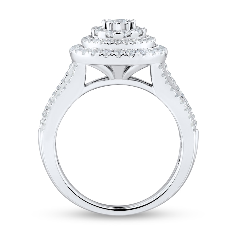 1 CT. T.W. Diamond Layered Frame Multi-Row Engagement Ring in 10K White Gold