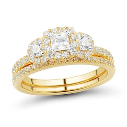 1 CT. T.W. Princess-Cut Diamond Frame Three Stone Bridal Set in 14K Gold (I/I2)