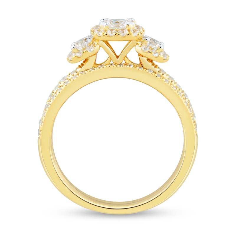 1 CT. T.W. Princess-Cut Diamond Frame Three Stone Bridal Set in 14K Gold (I/I2)