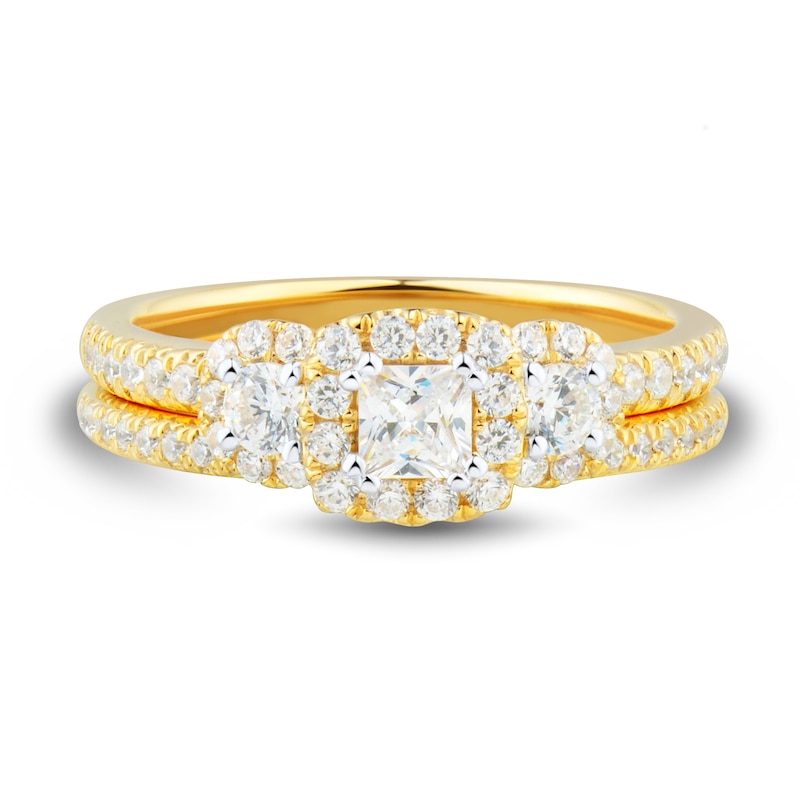 1 CT. T.W. Princess-Cut Diamond Frame Three Stone Bridal Set in 14K Gold (I/I2)