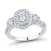 Thumbnail Image 1 of 1 CT. T.W. Oval Diamond Frame Three Stone Twist Shank Engagement Ring in 14K White Gold (I/I1)