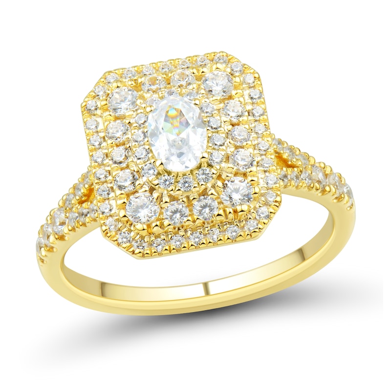 1 CT. T.W. Oval Diamond Octagonal Art Deco Frame Engagement Ring in 14K Gold (I/SI2)