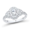 Thumbnail Image 0 of 1 CT. T.W. Oval Diamond Frame Tri-Sides Engagement Ring in 14K White Gold (I/I1)