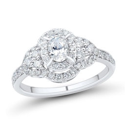 1 CT. T.W. Oval Diamond Frame Tri-Sides Engagement Ring in 14K White Gold (I/I1)