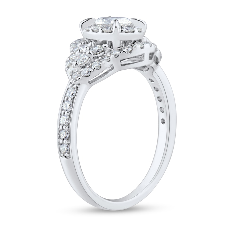 1 CT. T.W. Oval Diamond Frame Tri-Sides Engagement Ring in 14K White Gold (I/I1)