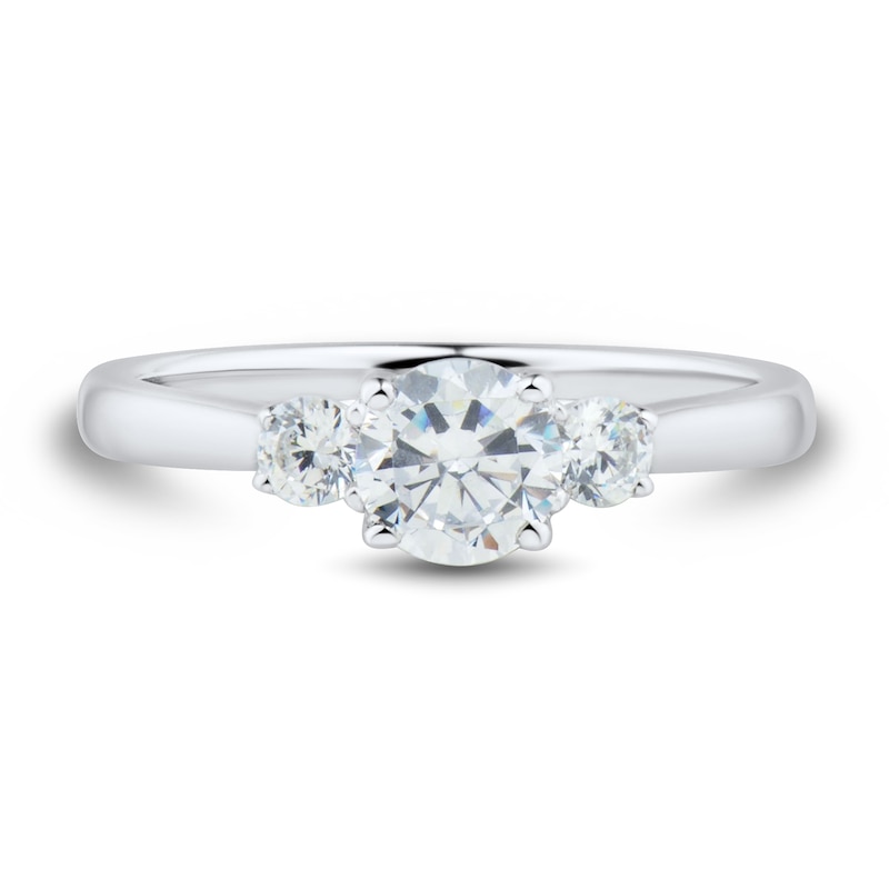 Main Image 3 of 1 CT. T.W. Diamond Three Stone Engagement Ring in 14K White Gold (I/I2)