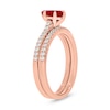 Thumbnail Image 2 of Pear-Shaped Lab-Created Ruby and 1/3 CT. T.W. Diamond Bridal Set in 10K Rose Gold