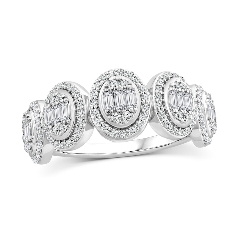 Main Image 1 of 5/8 CT. T.W. Oval Multi-Diamond Frame Five Stone Band in 10K White Gold