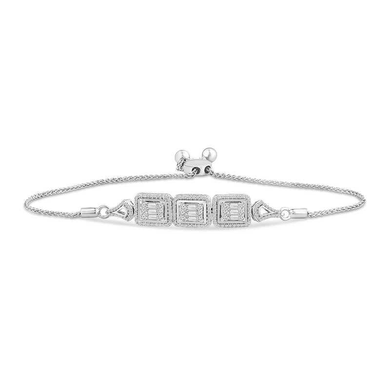 Main Image 1 of 5/8 CT. T.W. Rectangular Multi-Diamond Sideways Three Stone Bolo Bracelet in 10K White Gold - 10.1&quot;