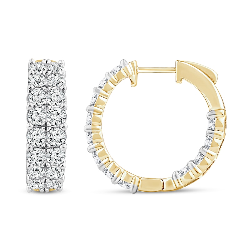 Main Image 1 of 5 CT. T.W. Diamond Double Row Inside-Out Hoop Earrings in 14K Gold